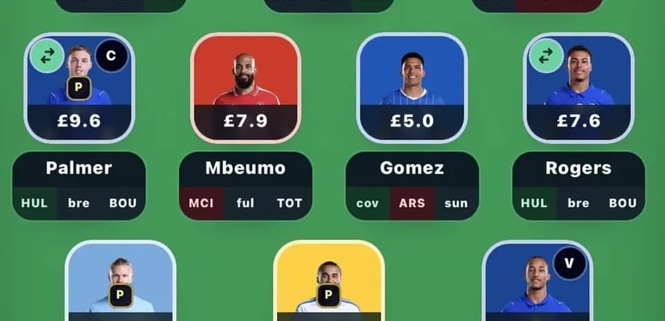 Interface displaying fantasy football player selections