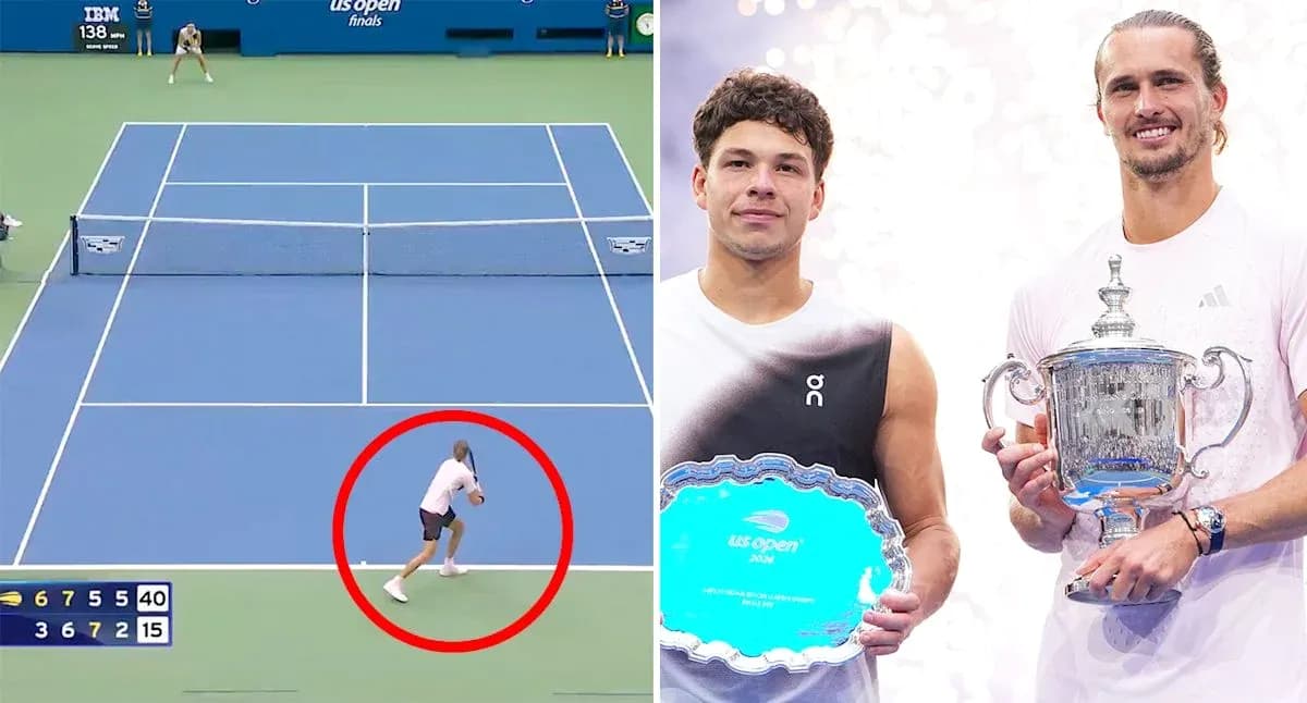 Match action and trophy presentation at US Open