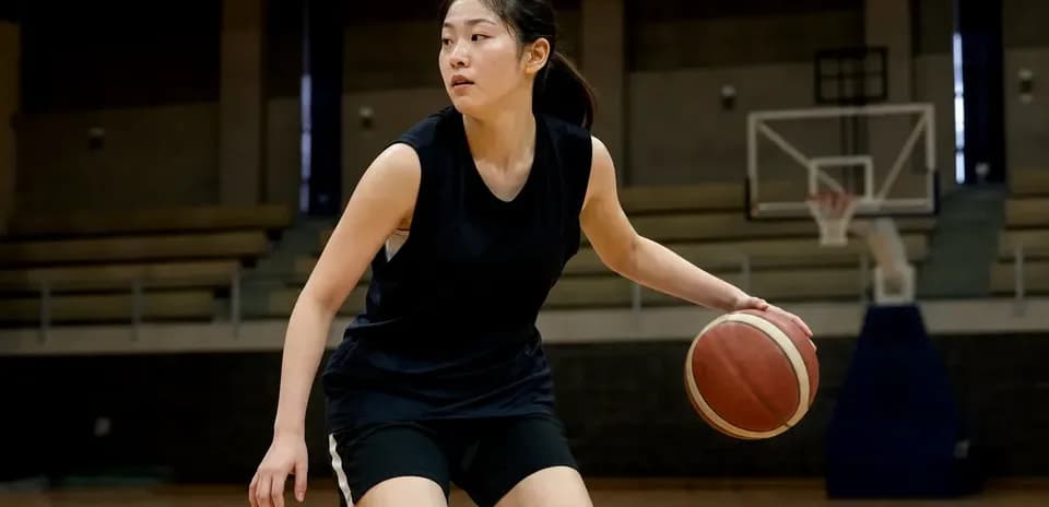 Joueuse de basketball dribblant sur le terrain