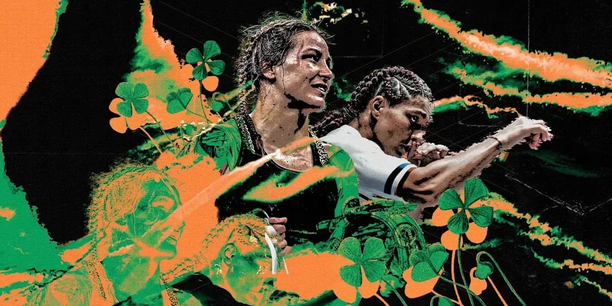 Deux athlètes de MMA avec des éléments graphiques colorés