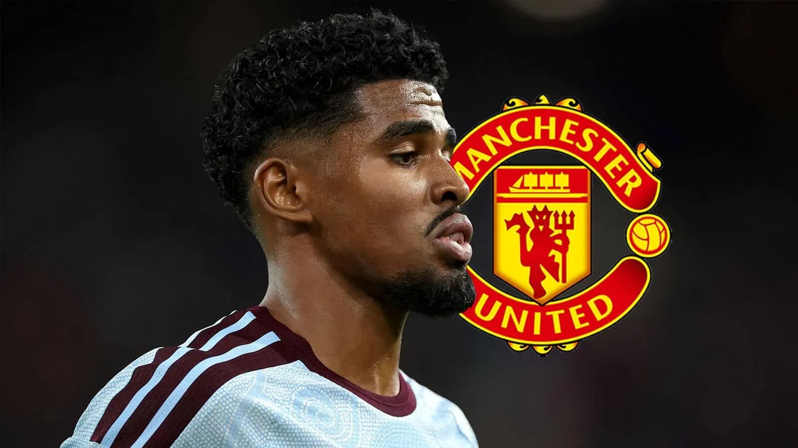 Joueur de football avec logo de Manchester United en arrière-plan