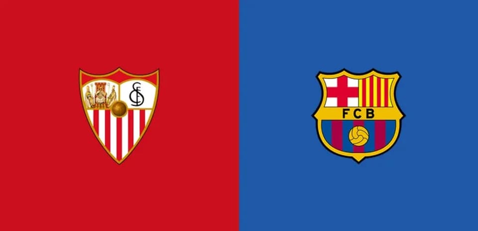 Logos de Séville et Barcelone sur fonds colorés
