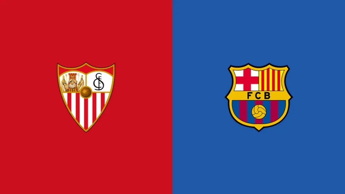 Logos de Séville et Barcelone sur fonds colorés