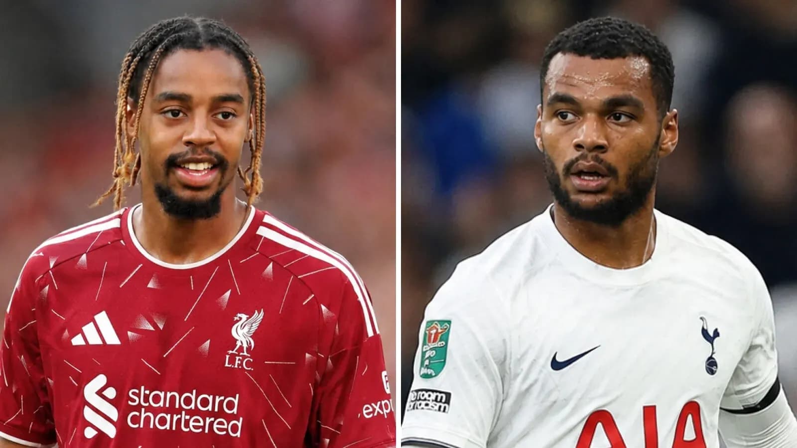Deux joueurs en maillots de Liverpool et Tottenham