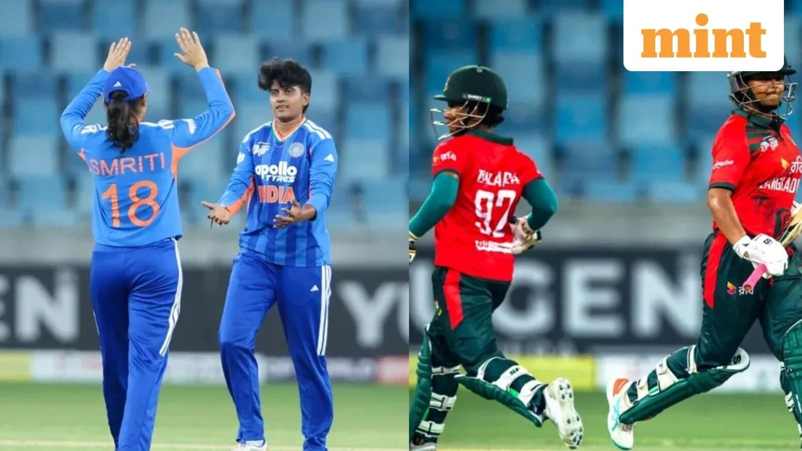 Joueuses de cricket indiennes et bangladaises en action