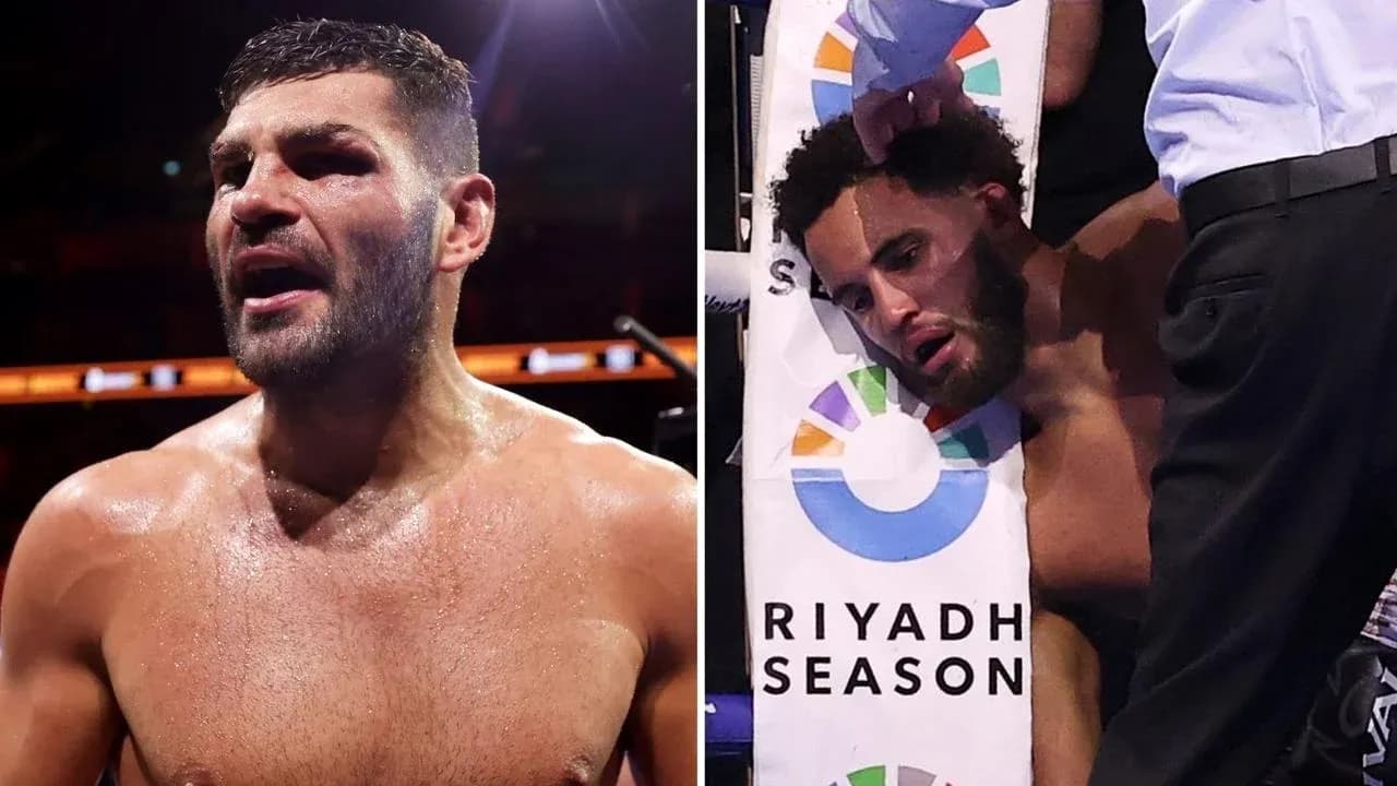 Boxeurs après le combat, l'un victorieux, l'autre blessé