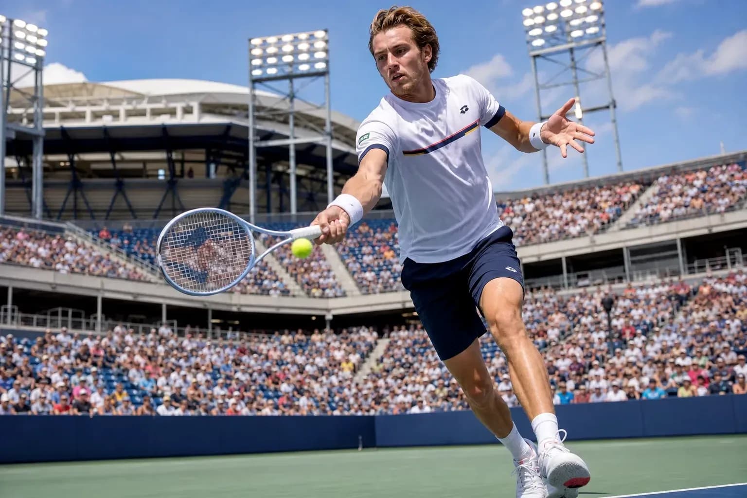 Joueur de tennis frappant une balle sur le court