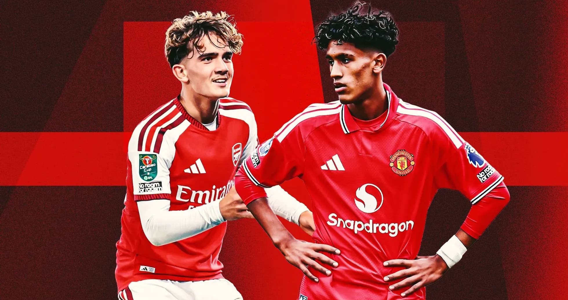 Joueurs d'Arsenal et Manchester United en maillots d'équipe