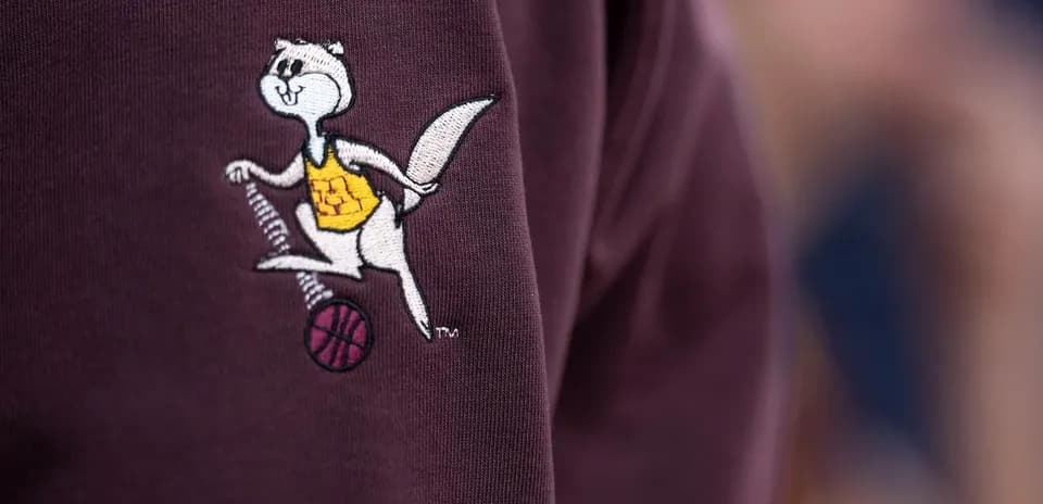 Mascotte en broderie avec un ballon de basket