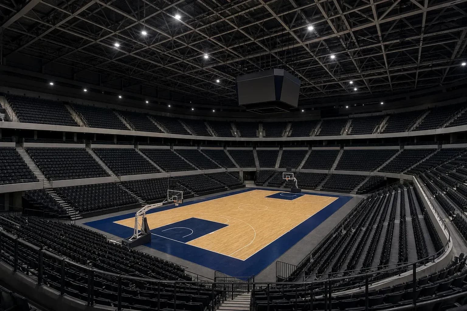 Vue panoramique d'un terrain de basket vide