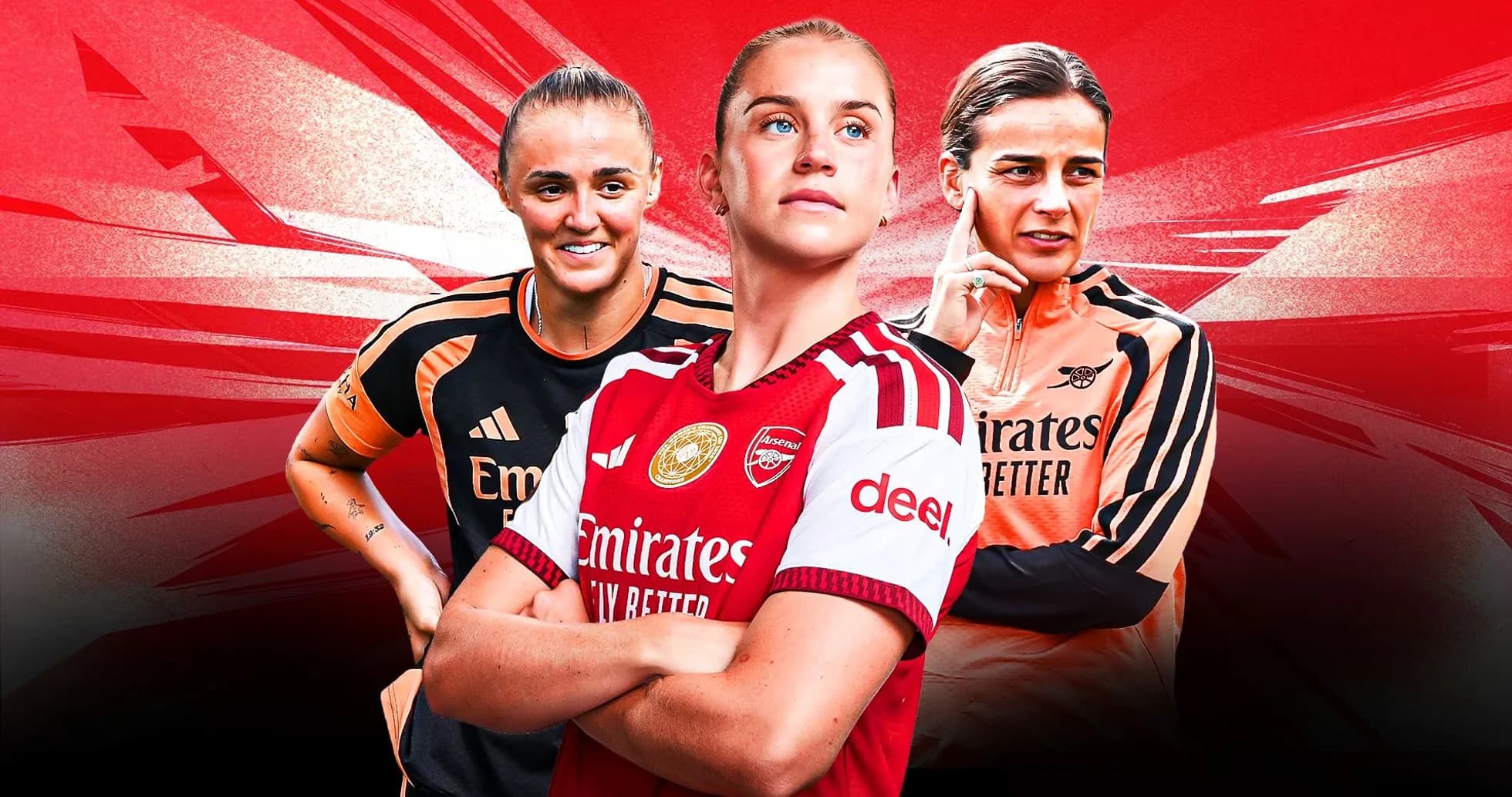 Trois joueuses d'Arsenal en maillots d'équipe