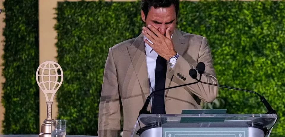Roger Federer giving a speech at an event