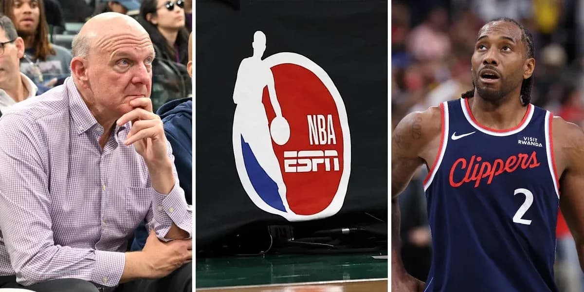 Steve Ballmer, logo NBA/ESPN, Kawhi Leonard sur le terrain