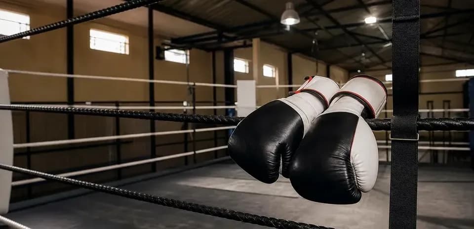 Gants de boxe suspendus dans un ring vide