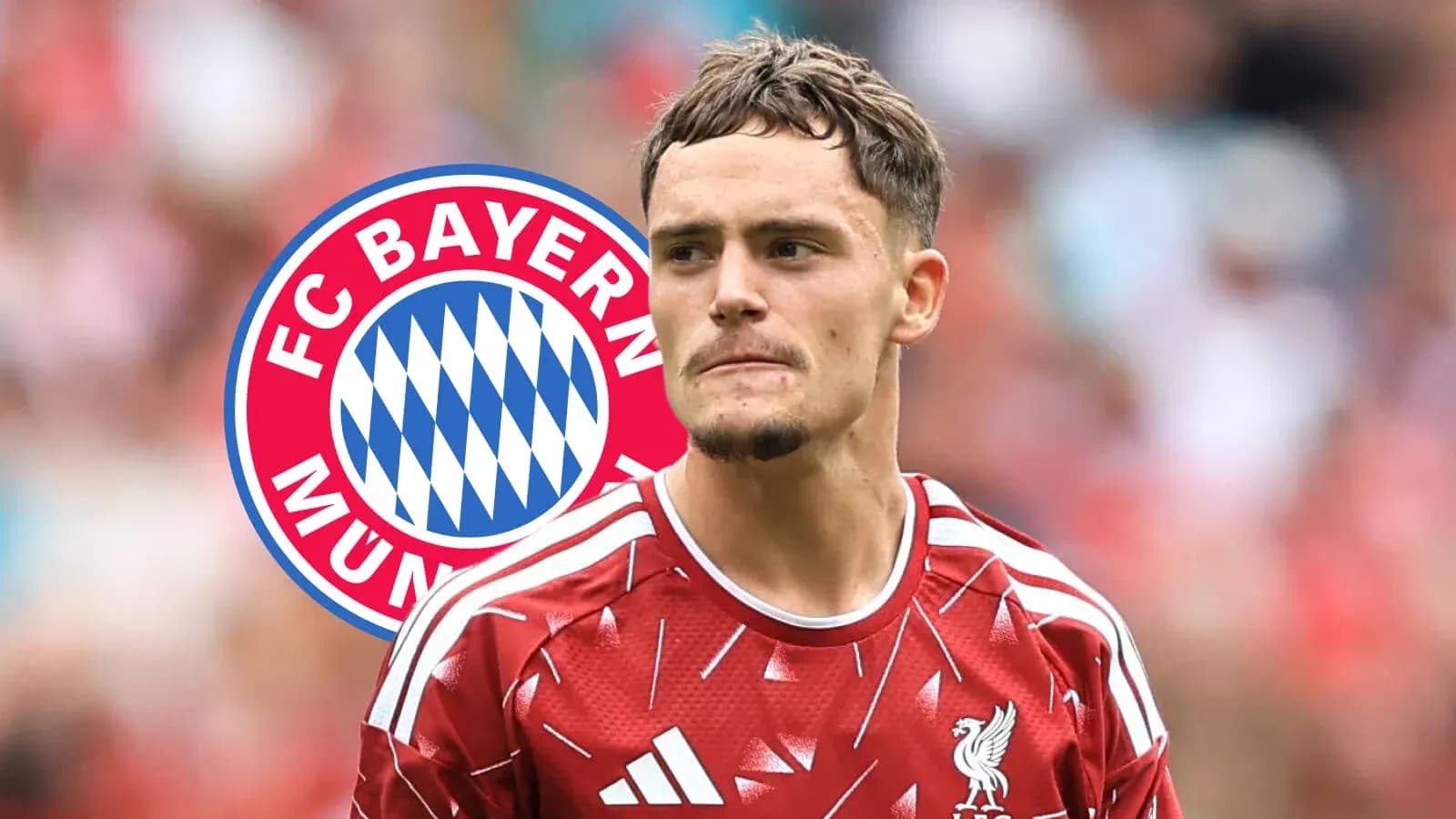Joueur de Liverpool avec le logo du Bayern en arrière-plan