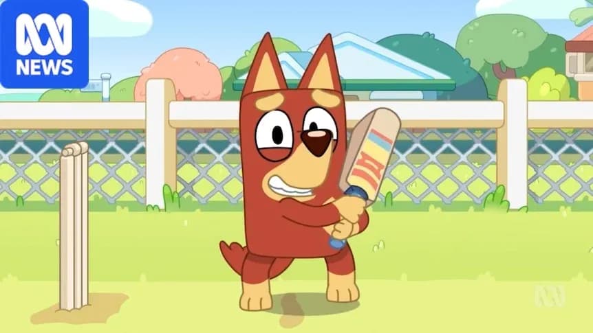 Chien cartoon tenant une batte de cricket dans le jardin