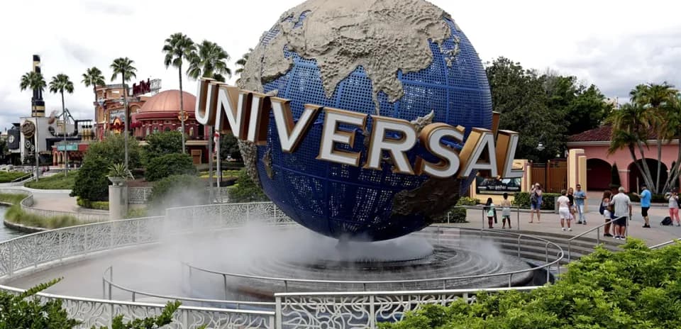 Globe monument with Universal logo at theme park