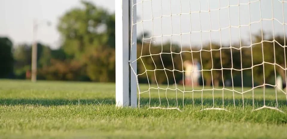 But de football avec filet et terrain en arrière-plan