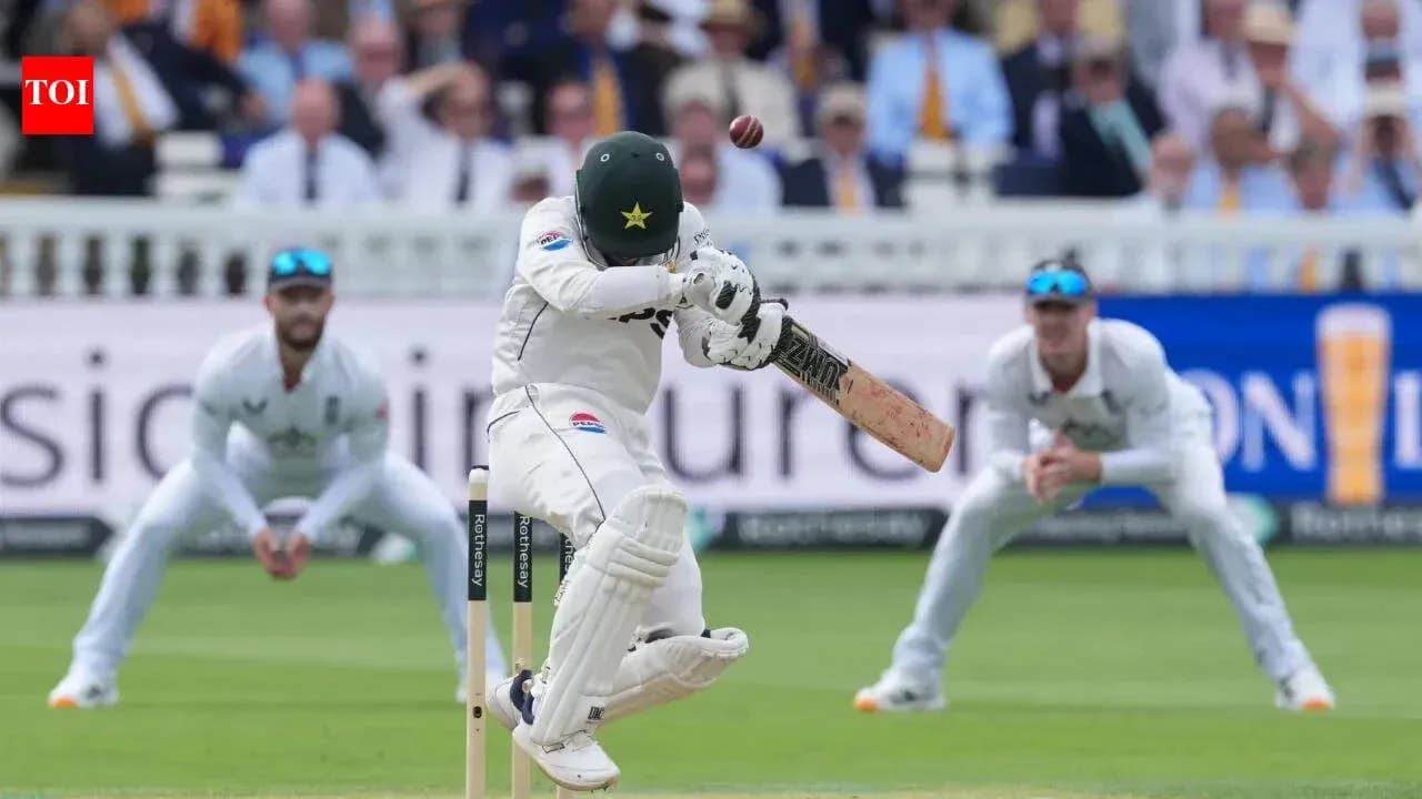 Batsman ducking as ball approaches during cricket match
