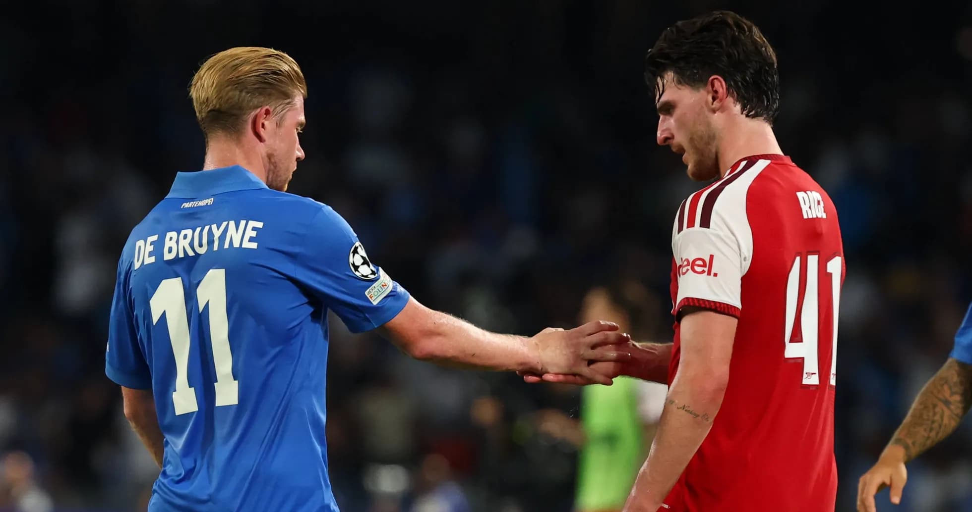 De Bruyne and Rice shaking hands after match