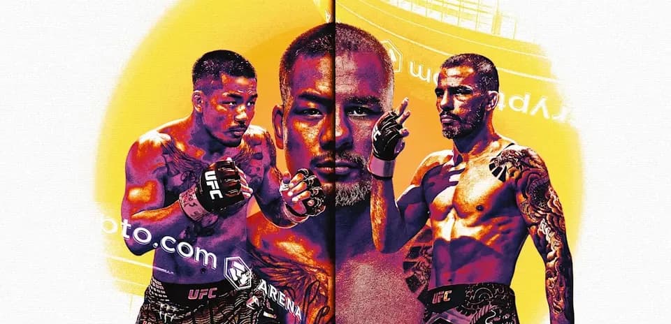 Trois combattants de MMA en posture de combat