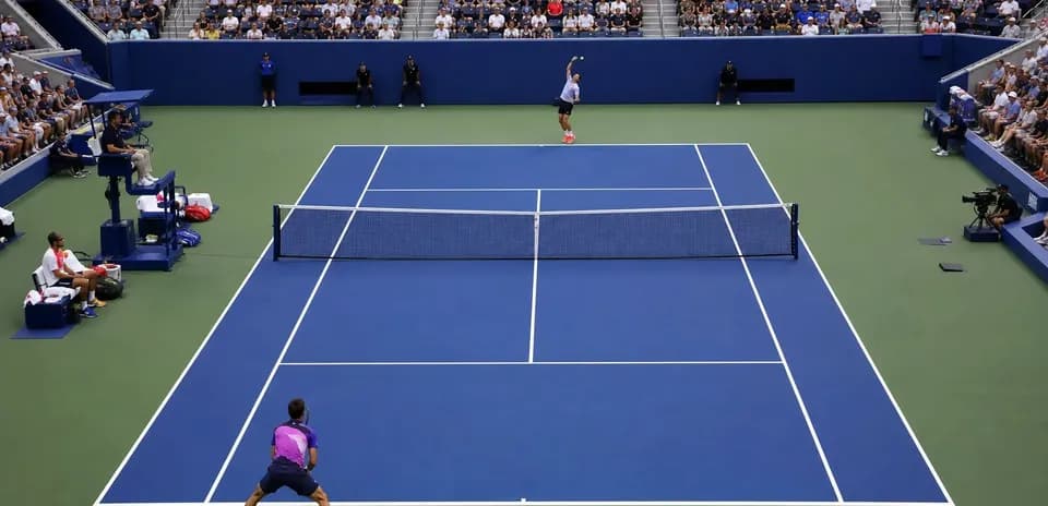 Joueur servant sur le court de tennis en compétition