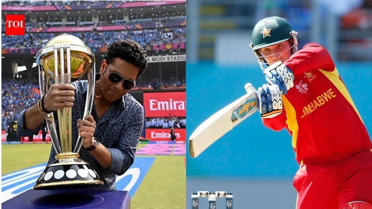 Sachin Tendulkar holding a cricket trophy and player batting Sachin Tendulkar holding a cricket trophy and player batting