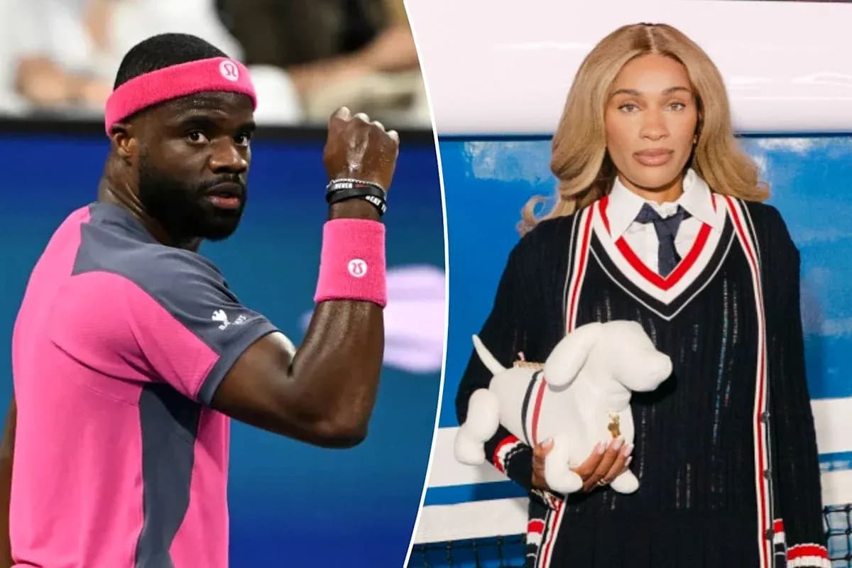 Joueur de tennis célébrant et mannequin avec un chien Joueur de tennis célébrant et mannequin avec un chien